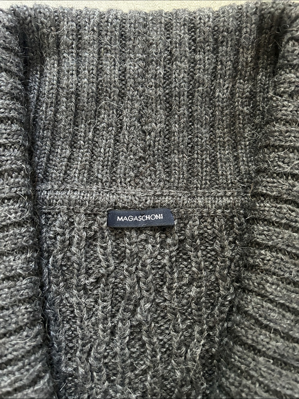 Magaschoni Cable-Knit Sweater Shawl Collar Vest Charcoal Business Casual - Picture 3 of 15
